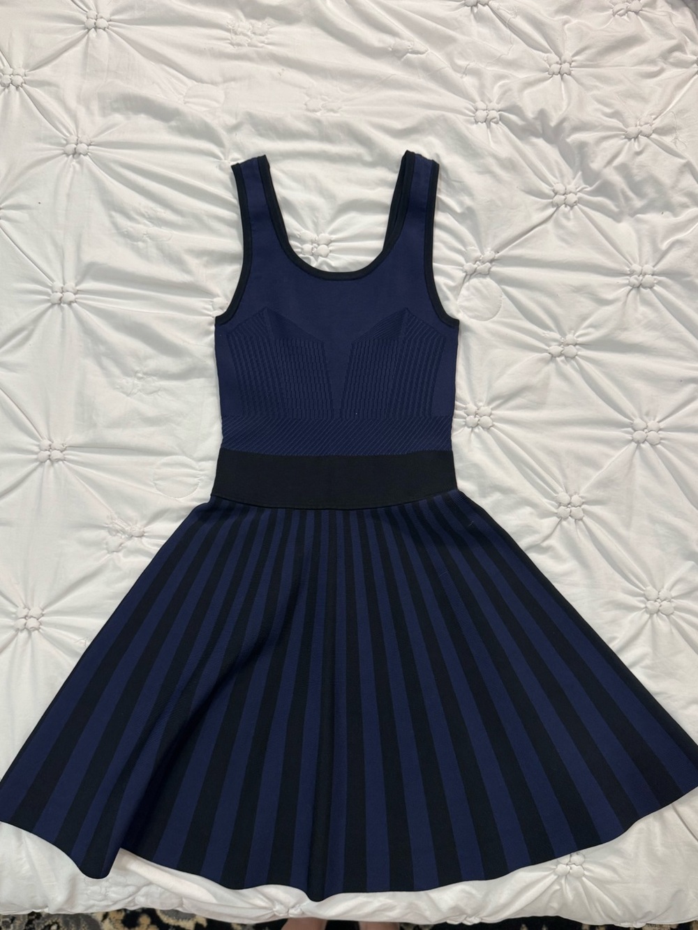 Guess Navy and Black Striped Fit-and-Flare Mini Dress